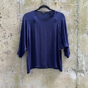 Rachel Mara 100% Silk Blue Print 3/4 Sleeve Blouse Top, XS